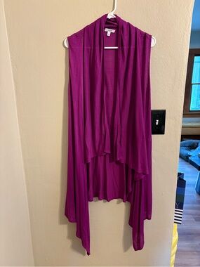 Cache Sleeveless Draped Open Cardigan - Fuchsia